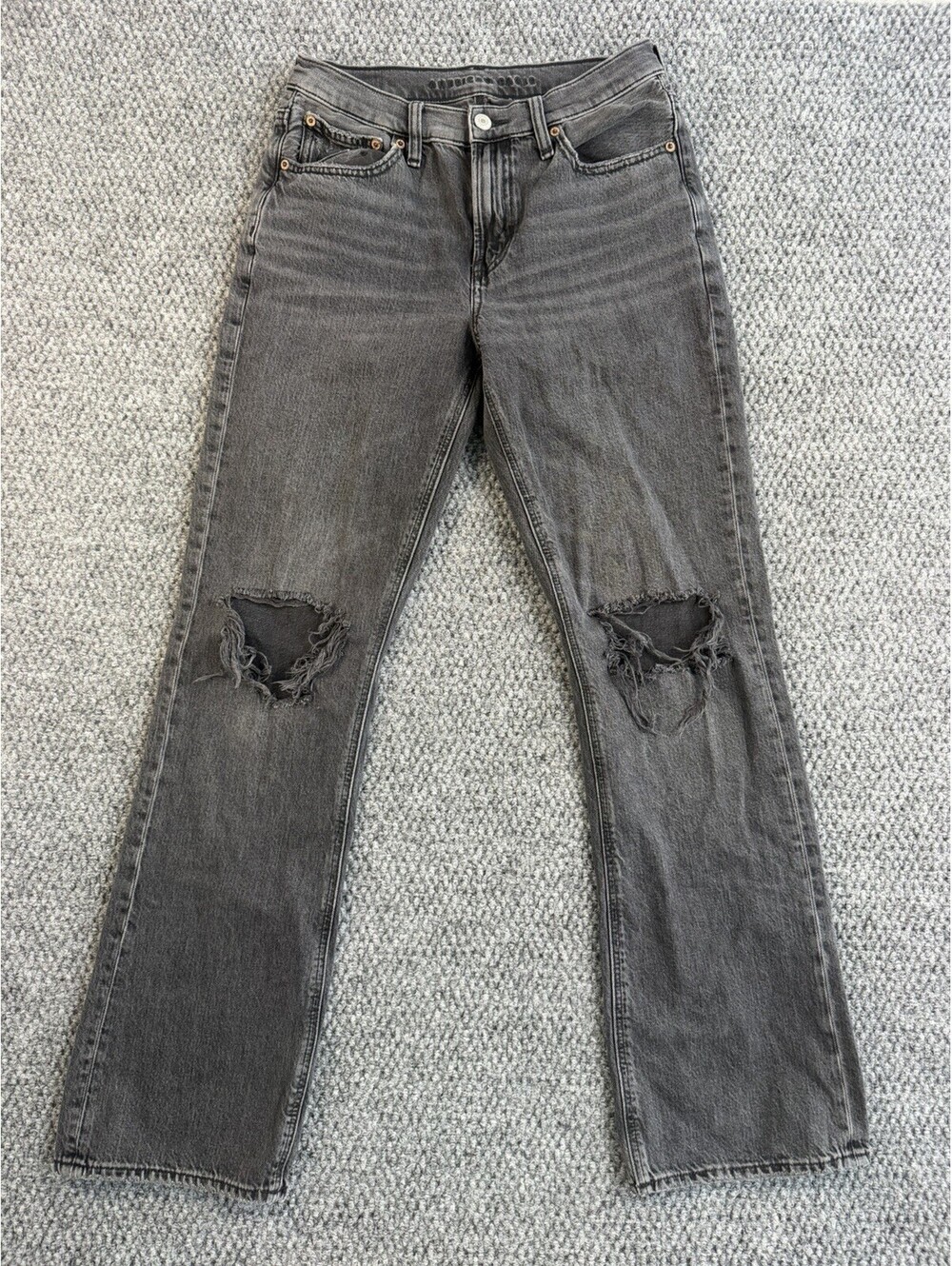 American Eagle Womens Size 2 Black Distressed Straight Leg Jeans